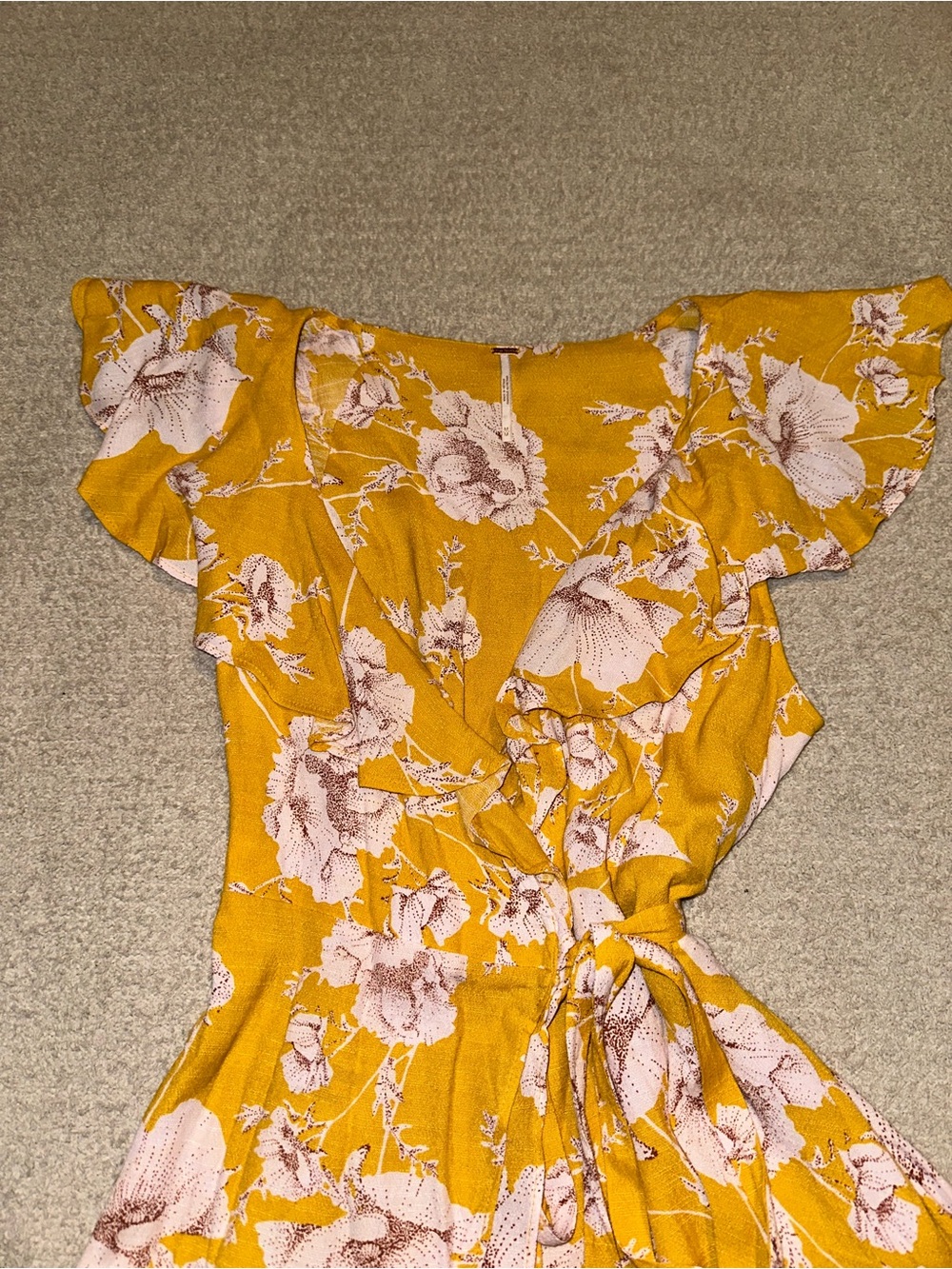 Free People Yellow Floral Ruffle Wrap Mini Dress - Picture 3 of 4